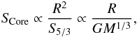 \begin{eqnarray} S_{\!\rm Core}\propto \frac{R^{2}}{S_{\!5/3}} \propto \frac{R}{GM^{1/3}}, \end{eqnarray}