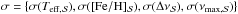 \hbox{$\sigma = \{\sigma(T_{\rm eff, \cal S}), \sigma({\rm [Fe/H]}_{\cal S}), \sigma(\Delta \nu_{\cal S}), \sigma(\nu_{\rm max, \cal S})\}$}