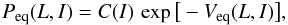 \begin{equation} P_{\rm eq} (L , I ) = C (I) \, \exp \big[ - V_{\rm eq} (L , I) \big] , \label{equilibrium_FP} \end{equation}