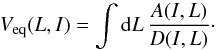 \begin{equation} V_{\rm eq} (L , I) = \int \rd L \, \frac{A (I , L)}{D (I , L)} \cdot \label{def_pot_equilibrium} \end{equation}