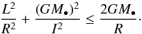 \appendix \setcounter{section}{2} \begin{equation} \frac{L^{2}}{R^{2}} + \frac{(G M_{\bullet})^{2}}{I^{2}} \leq \frac{2 G M_{\bullet}}{R} \cdot \label{constraint_Sigmastar} \end{equation}