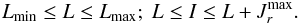 \begin{equation} L_{\rm min} \leq L \leq L_{\rm max};~ L \leq I \leq L + J_{r}^{\rm max} . \label{definition_action_domain} \end{equation}