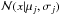 \hbox{$\mathcal{N}(x|\mu_{j}, \sigma_{j})$}