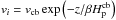 \hbox{$v_i=v_{\rm cb} \exp{\left(-z/\beta H_{\rm p}^{\rm cb}\right)}$}