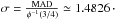 \hbox{$\sigma=\frac{\rm MAD}{\phi^{-1}(3/4)}\simeq 1.4826\,\cdot\,$}