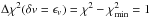 \hbox{$\Delta\chi^{2}(\delta v=\epsilon_{v})=\chi^{2}-\chi_{\mathrm{min}}^{2}=1$}