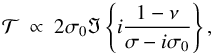 \begin{equation} \mathcal{T} \ \propto \ 2 \sigma_0 \Im \left\{ i \frac{1 - \nu}{\sigma - i \sigma_0} \right\}, \label{torque_uni} \end{equation}