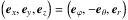 \hbox{$ \left( \vect{e}_x , \vect{e}_y , \vect{e}_z \right) = \left( \vect{e}_\varphi , - \vect{e}_\theta , \vect{e}_r \right) $}