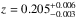\hbox{$z=0.205_{-0.003}^{+0.006}$}