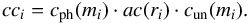 \begin{equation} {\it cc}_i = c_{\rm ph} (m_i) \cdot {\it ac} (r_i) \cdot c_{\rm un} (m_i). \label{eq:compl} \end{equation}