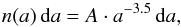 \begin{equation} n(a)\, {\rm d}a=A\cdot a^{-3.5}\, {\rm d}a , \end{equation}