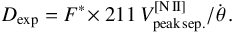 \appendix \setcounter{section}{1} \begin{equation} D_{\rm exp} = F^*\!\times 211\,V_{\rm peak\,sep.}^{\rm [N\,II]}/\dot{\theta}\, . \label{eq:D.evol.thick} \end{equation}