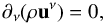 \begin{equation} \partial_\nu (\rho \vec u^\nu) = 0, \label{eq:continuity} \end{equation}