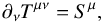 \begin{equation} \partial_{\nu} T_{}^{{\mu} \nu} = S^{{\mu}}, \label{eq:conservation} \end{equation}