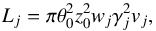 \begin{equation} L_j = \pi \theta_0^2 z_0^2 w_j \gamma_j^2 v_j, \end{equation}