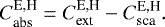 \begin{equation*} C_{\textrm{abs}}^{\textrm{E,H}} = C_{\textrm{ext}}^{\textrm{E,H}} - C_{\textrm{sca}}^{\textrm{E,H}}. \end{equation*}