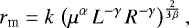 \begin{equation} r_{\rm m}=k\,\left(\mu^{\alpha}\,L^{-\gamma}\,R^{-\gamma} \right)^{{2}\over{3\,\beta}}, \label{eqn5} \end{equation}