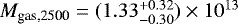 $M_{\textrm{gas,{2500}}} = (1.33_{-0.30}^{&#x002B;0.32})\times10^{13}$