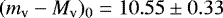 $(m_{\textrm{v}} - M_{\textrm{v}})_{0} = 10.55 \pm 0.33$
