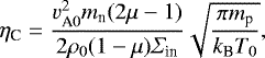 \begin{equation*} \eta_{\textrm{C}}=\dfrac{v_{\textrm{A}0}^2m_{\textrm{n}}(2\mu-1)}{2\rho_0(1-\mu)\Sigma_{\textrm{in}}}\sqrt{\dfrac{\pi m_{\textrm{p}}}{k_{\textrm{B}}T_0}}, \end{equation*}