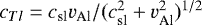 $c_{Tl}=c_{\textrm{sl}}v_{\textrm{Al}}/(c_{\textrm{sl}}^2+v_{\textrm{Al}}^2)^{1/2}$