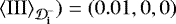 $ {\left\langle {{{\mathrm{III}}}} \right\rangle_{{\cal D}^-_{\textbf{i}}}}) = (0.01, 0, 0)$