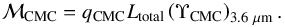 \begin{equation} \mathcal{M}_{\rm CMC}=q_{\rm CMC}L_{\rm total}\left(\Upsilon_{\rm CMC}\right)_{3.6~\mu{\rm m}}. \end{equation}