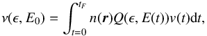 \appendix \setcounter{section}{2} \begin{equation} \nu (\epsilon, E_{0}) = \int_{t=0}^{t_{F}} n(\vec{r}) Q(\epsilon, E(t)) v(t) {\rm d}t, \label{} \end{equation}