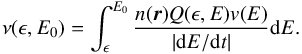 \appendix \setcounter{section}{2} \begin{equation} \nu (\epsilon, E_{0}) = \int_{\epsilon}^{E_{0}} \frac{n(\vec{r}) Q(\epsilon, E) v(E)}{\left|{\rm d}E/{\rm d}t\right|} {\rm d}E. \label{nbr_photons} \end{equation}