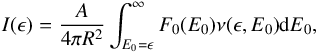 \appendix \setcounter{section}{2} \begin{equation} I(\epsilon) = \frac{A}{4 \pi R^{2}} \int_{E_{0}=\epsilon}^{\infty} F_{0}(E_{0}) \nu (\epsilon, E_{0}) {\rm d}E_{0}, \label{int2_x-ray_spectrum} \end{equation}