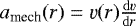 $a_{\text{mech}}(r) = \varv(r) \frac{\mathrm{d}\varv}{\mathrm{d}r}$
