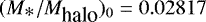 $(M_{\mbox{*}}/M_{\mbox{halo}})_0=0.02817$