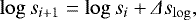 \begin{equation*} \log s_{i+1} = \log s_i + \Delta s_{\log},\end{equation*}