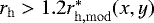 $r_{\mathrm{h}}>1.2 r_{\mathrm{h,mod}}^&#x002A;(x,y)$