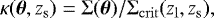 $ \kappa(\vec{\theta},z_{\mathrm{s}})={\rm{\Sigma}}(\vec{\theta})/{\rm{\Sigma}}_{\mathrm{crit}}(z_{\mathrm{l}},z_{\mathrm{s}}), $