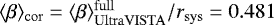 $\langle\beta\rangle_{\mathrm{cor}}=\langle\beta\rangle_{\mathrm{UltraVISTA}}^{\mathrm{full}}/r_{\mathrm{sys}}= 0.481 $