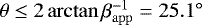 $\theta \leq 2\arctan{\beta_{\mathrm{app}}^{-1}} =25.1^{\circ}$