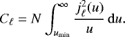 \begin{equation} C_\ell=N\int_{u_{\rm min}}^\infty \frac{j_\ell^2(u)}{u}\,\mathrm{d}u. \label{eq9} \end{equation}