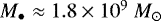 $M_{\bullet}\approx 1.8 \times 10^{9}\ M_{\odot}$