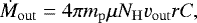 \begin{equation} \dot{M}_\mathrm{out}=4 \pi m_\mathrm{p}\mu N_\mathrm{H}v_\mathrm{out}rC ,\end{equation}
