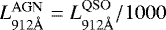 $L_\mathrm{912\AA}^\mathrm{AGN}=L_\mathrm{912\AA}^\mathrm{QSO}/1000$