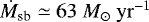 $\dot{M}_{\textrm{sb}} \simeq 63~M_{\odot}~\rm yr^{-1}$