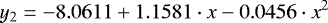 \[y_2 = -8.0611 &#x002B; 1.1581\cdot x -0.0456\cdot x^2\]