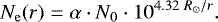 \begin{equation} N_\mathrm{e}(r) = \alpha \cdot N_{0} \cdot 10^{4.32~R_{\odot}/r}. \end{equation}