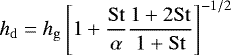 \begin{equation} h_\mathrm{d}=h_\mathrm{g}\left[1+\frac{\stokes}{\alpha}\frac{1+2\stokes}{1+\stokes}\right]^{-1/2} \label{eq:dustscaleheight} \end{equation}