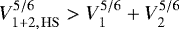 $V_{1+2,\,\mathrm{HS}}^{5/6}>V_1^{5/6}+V_2^{5/6}$