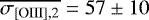 $\overline{\sigma_{\textrm{[OIII],2}}} = 57 \pm 10$