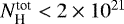 $N_{\textrm{H}}^{\textrm{tot}} <2\times10^{21}$