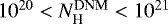 $10^{20}<N_{\textrm{H}}^{\textrm{DNM}}<10^{21}$
