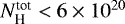 $N_{\textrm{H}}^{\textrm{tot}} < 6\times 10^{20}$